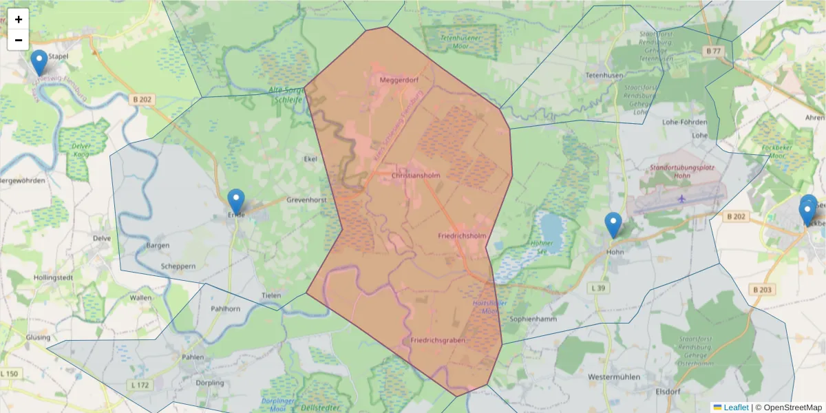 Karte des Postleitzahlen Bereichs  und der umliegenden Postleitzahlen in Deutschland