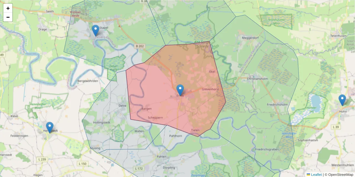 Karte des Postleitzahlen Bereichs  und der umliegenden Postleitzahlen in Deutschland