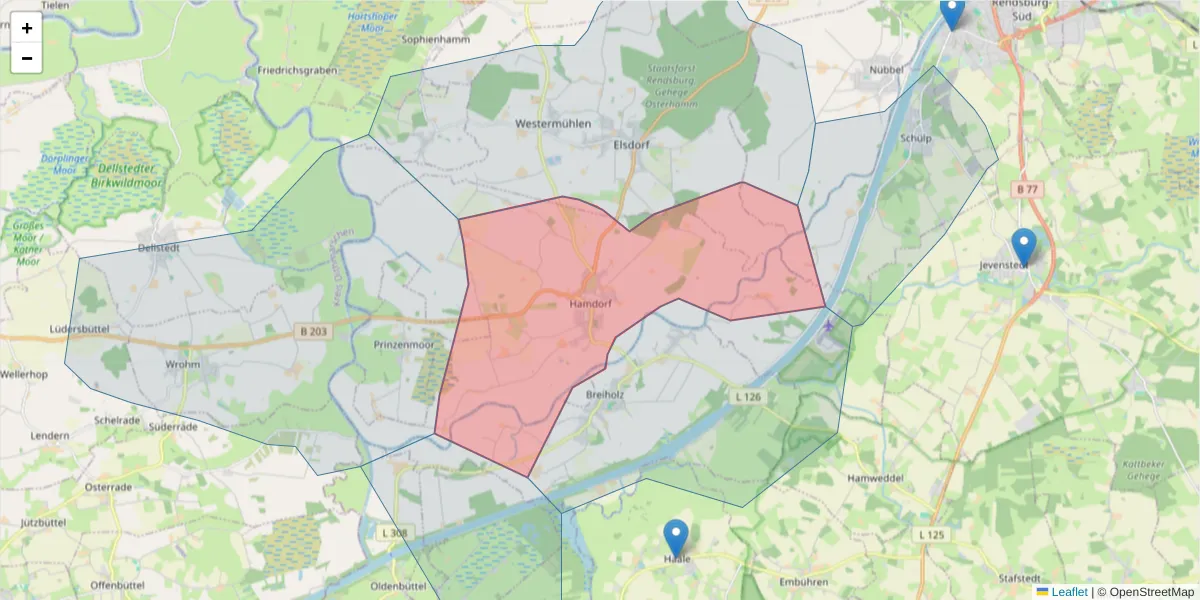 Karte des Postleitzahlen Bereichs  und der umliegenden Postleitzahlen in Deutschland