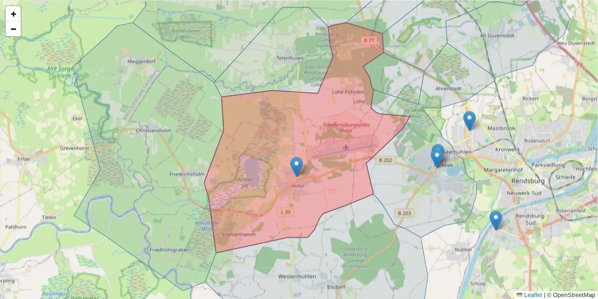 Karte des Postleitzahlen Bereichs  und der umliegenden Postleitzahlen in Deutschland