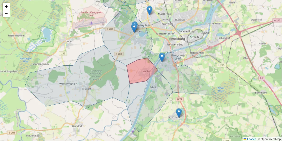 Karte des Postleitzahlen Bereichs  und der umliegenden Postleitzahlen in Deutschland