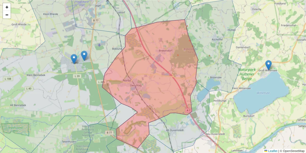 Karte des Postleitzahlen Bereichs  und der umliegenden Postleitzahlen in Deutschland