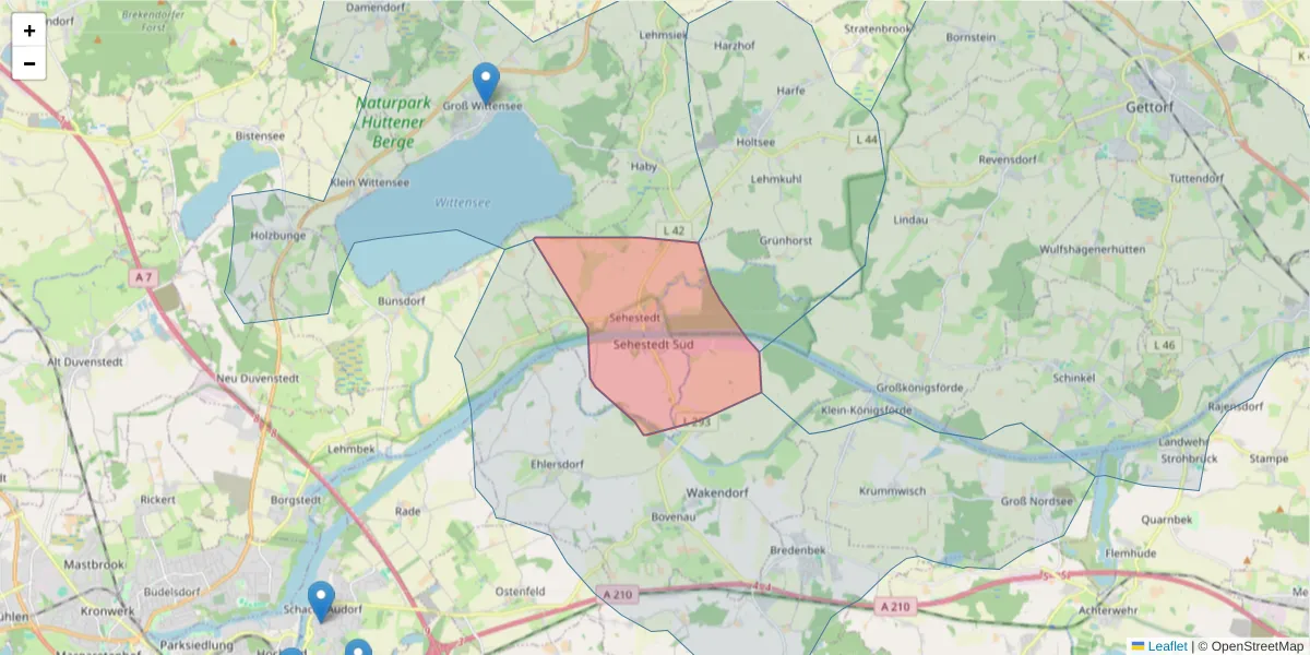 Karte des Postleitzahlen Bereichs  und der umliegenden Postleitzahlen in Deutschland