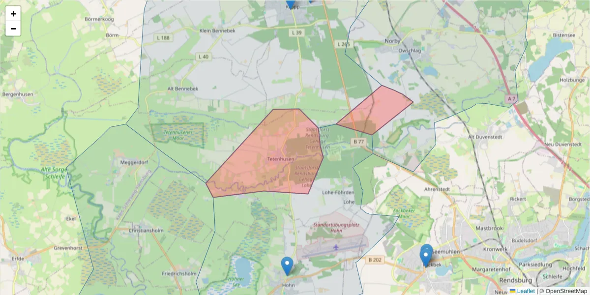 Karte des Postleitzahlen Bereichs  und der umliegenden Postleitzahlen in Deutschland