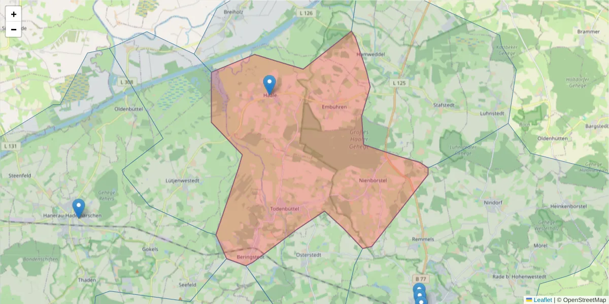 Karte des Postleitzahlen Bereichs  und der umliegenden Postleitzahlen in Deutschland
