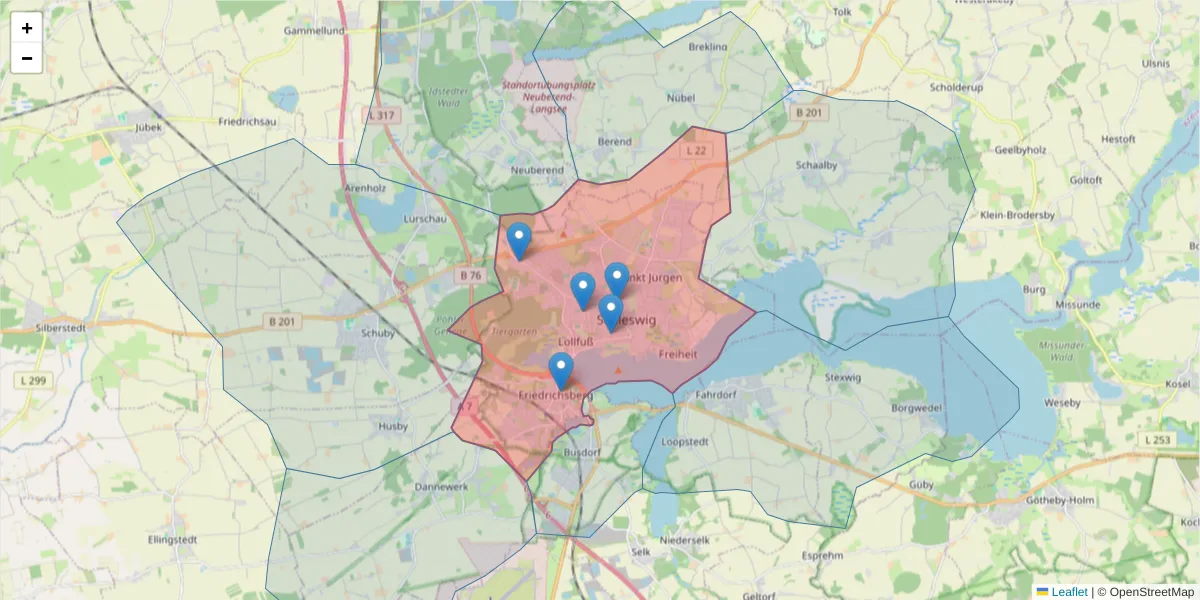 Karte des Postleitzahlen Bereichs  und der umliegenden Postleitzahlen in Deutschland