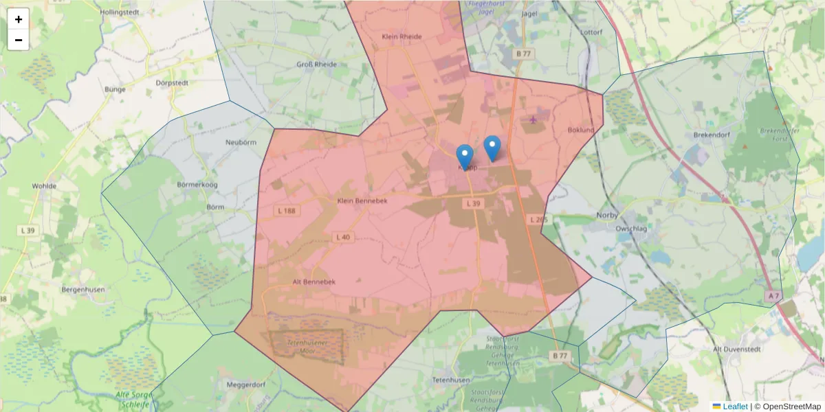 Karte des Postleitzahlen Bereichs  und der umliegenden Postleitzahlen in Deutschland