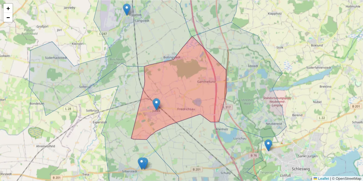 Karte des Postleitzahlen Bereichs  und der umliegenden Postleitzahlen in Deutschland