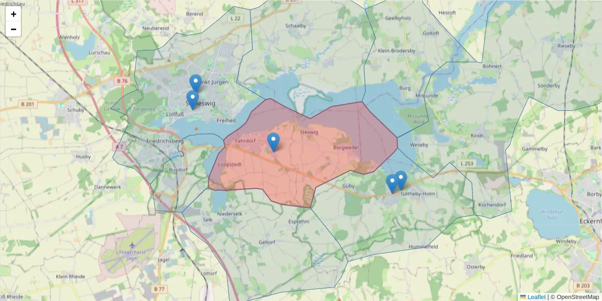 Karte des Postleitzahlen Bereichs  und der umliegenden Postleitzahlen in Deutschland