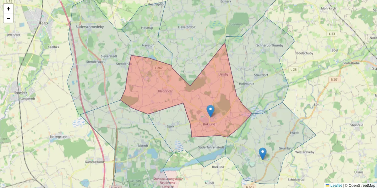 Karte des Postleitzahlen Bereichs  und der umliegenden Postleitzahlen in Deutschland