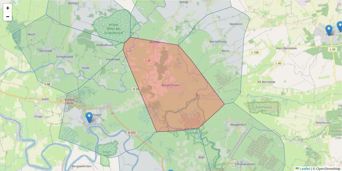 Karte des Postleitzahlen Bereichs  und der umliegenden Postleitzahlen in Deutschland
