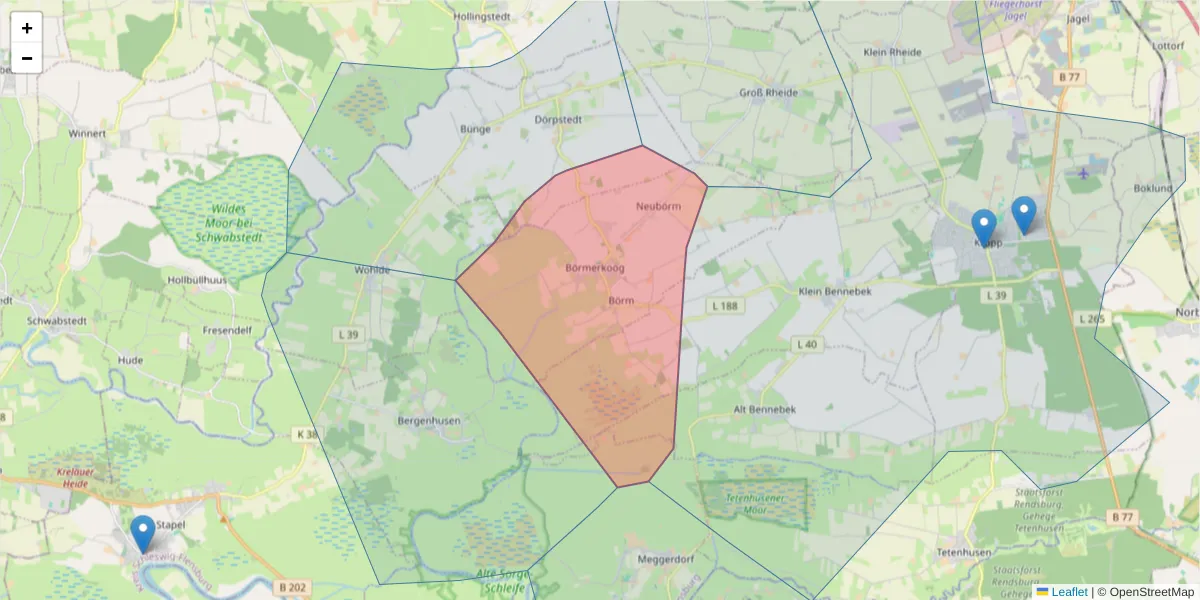 Karte des Postleitzahlen Bereichs  und der umliegenden Postleitzahlen in Deutschland