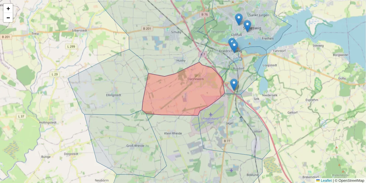 Karte des Postleitzahlen Bereichs  und der umliegenden Postleitzahlen in Deutschland