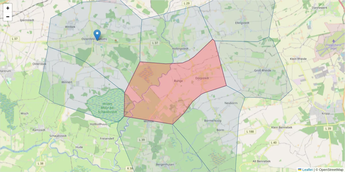 Karte des Postleitzahlen Bereichs  und der umliegenden Postleitzahlen in Deutschland