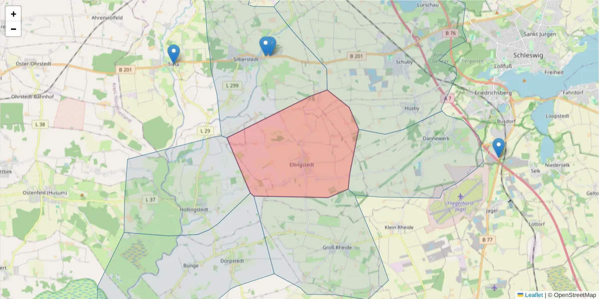 Karte des Postleitzahlen Bereichs  und der umliegenden Postleitzahlen in Deutschland