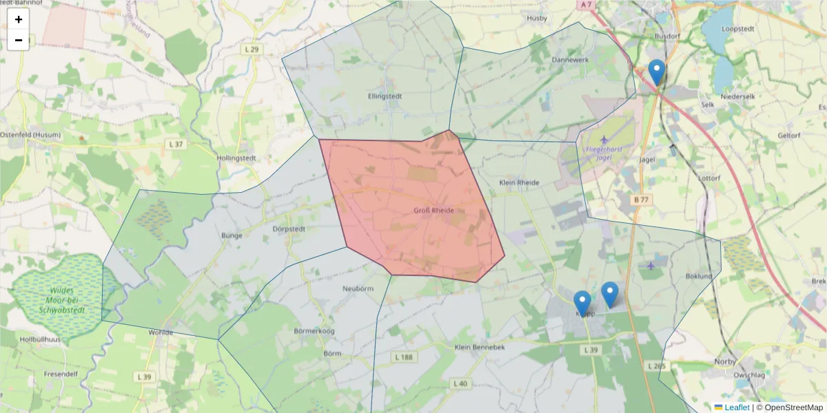 Karte des Postleitzahlen Bereichs  und der umliegenden Postleitzahlen in Deutschland