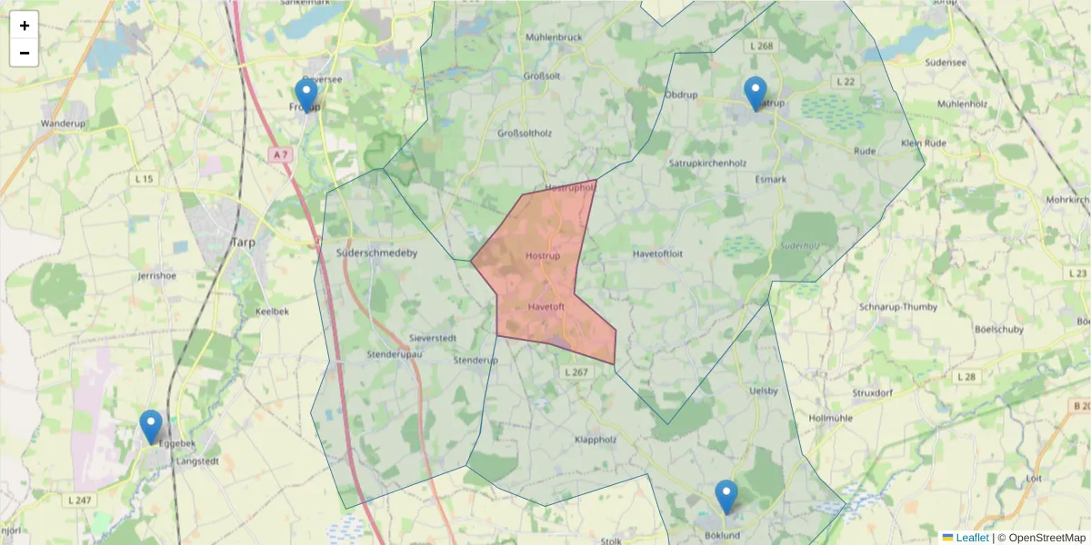 Karte des Postleitzahlen Bereichs  und der umliegenden Postleitzahlen in Deutschland