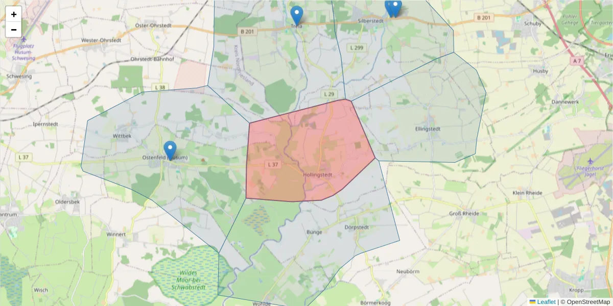 Karte des Postleitzahlen Bereichs  und der umliegenden Postleitzahlen in Deutschland