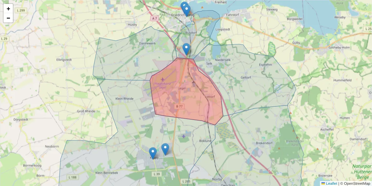 Karte des Postleitzahlen Bereichs  und der umliegenden Postleitzahlen in Deutschland