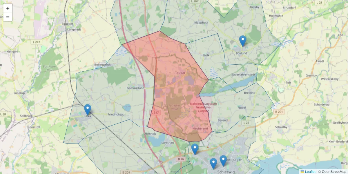 Karte des Postleitzahlen Bereichs  und der umliegenden Postleitzahlen in Deutschland
