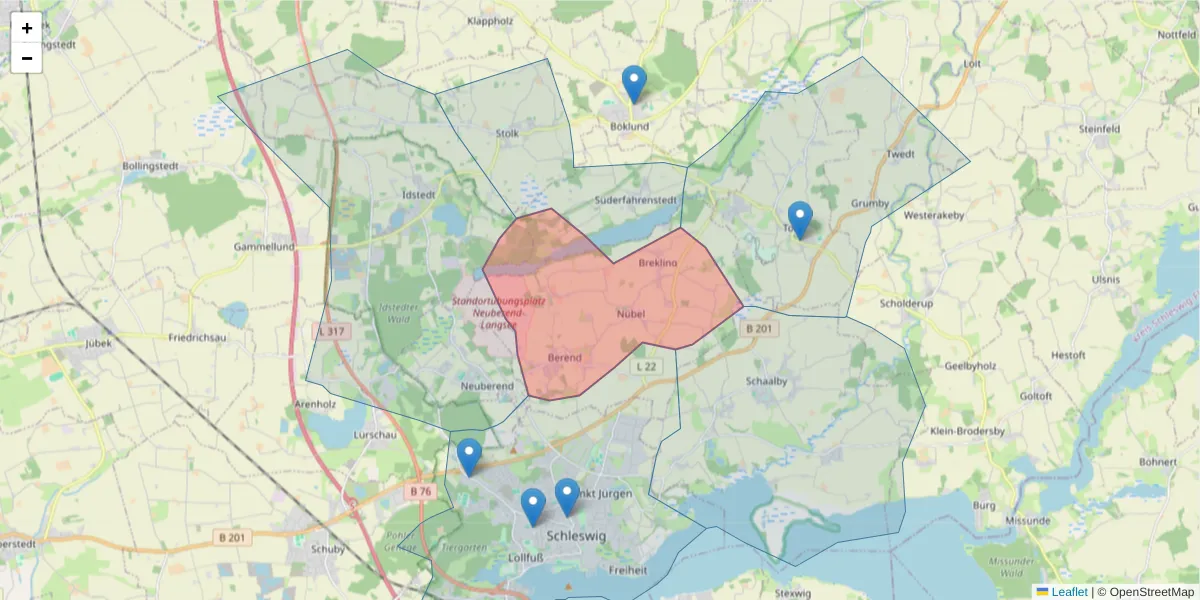 Karte des Postleitzahlen Bereichs  und der umliegenden Postleitzahlen in Deutschland