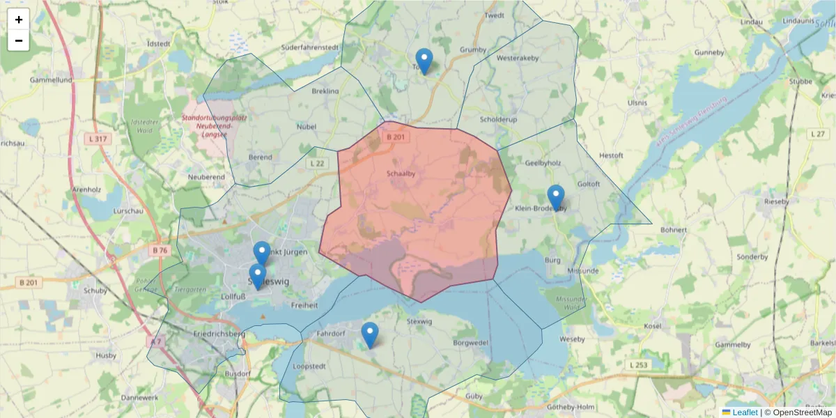 Karte des Postleitzahlen Bereichs  und der umliegenden Postleitzahlen in Deutschland