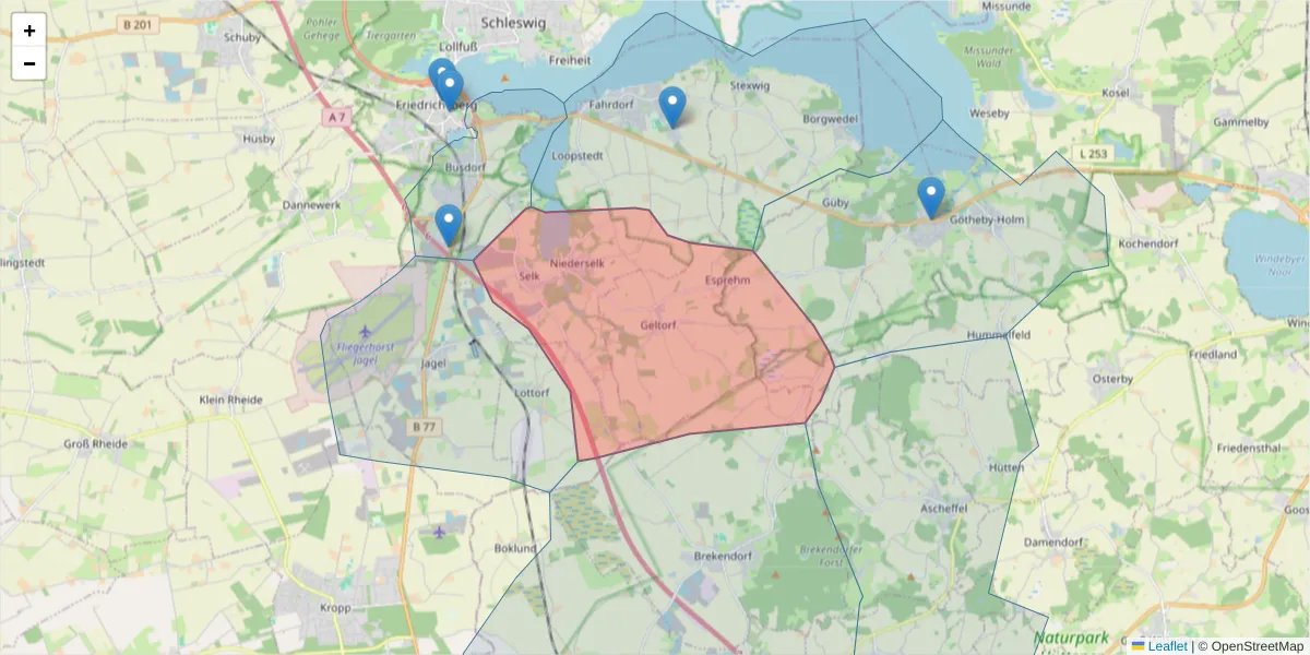 Karte des Postleitzahlen Bereichs  und der umliegenden Postleitzahlen in Deutschland