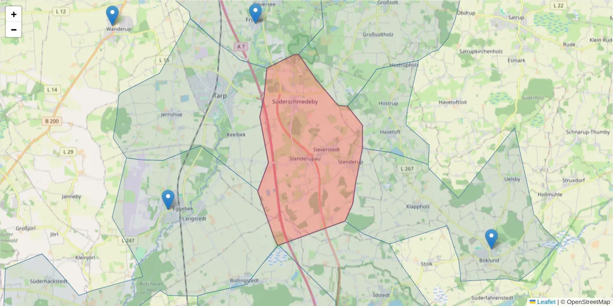 Karte des Postleitzahlen Bereichs  und der umliegenden Postleitzahlen in Deutschland