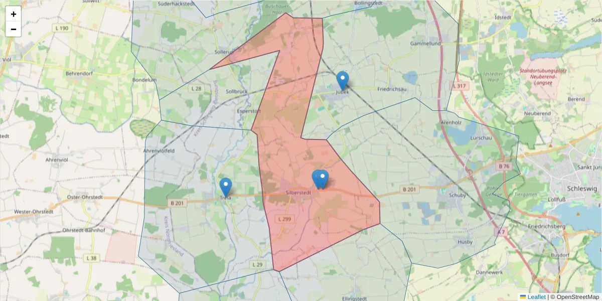 Karte des Postleitzahlen Bereichs  und der umliegenden Postleitzahlen in Deutschland