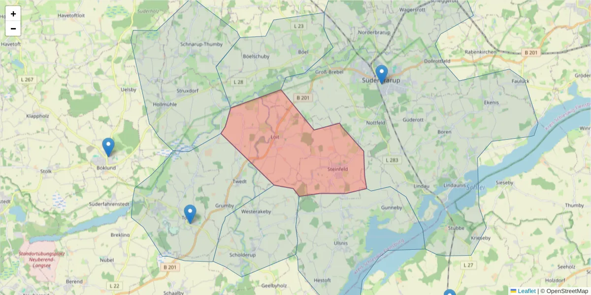 Karte des Postleitzahlen Bereichs  und der umliegenden Postleitzahlen in Deutschland