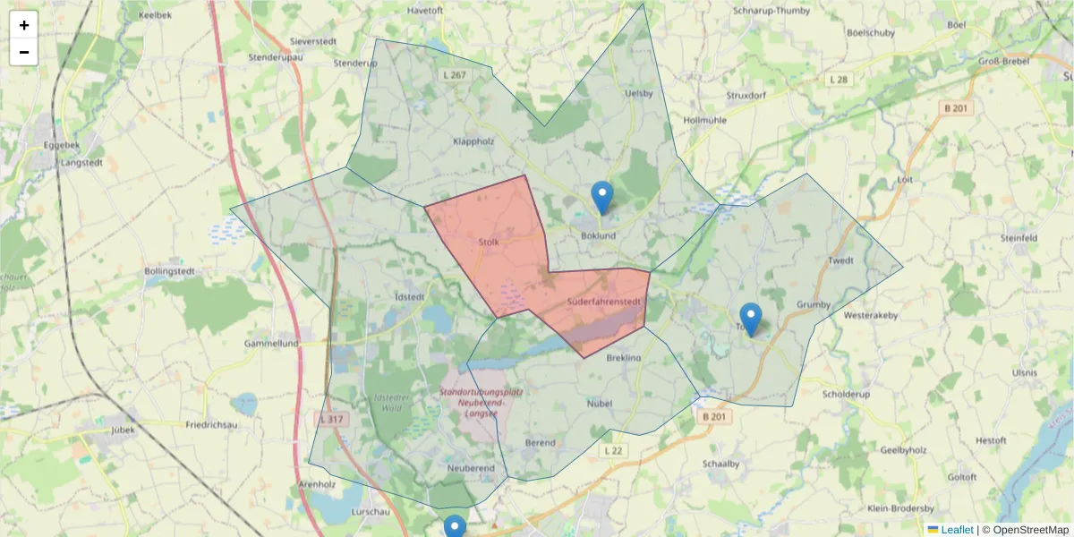 Karte des Postleitzahlen Bereichs  und der umliegenden Postleitzahlen in Deutschland