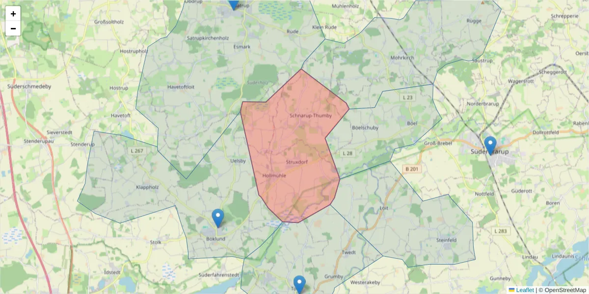 Karte des Postleitzahlen Bereichs  und der umliegenden Postleitzahlen in Deutschland