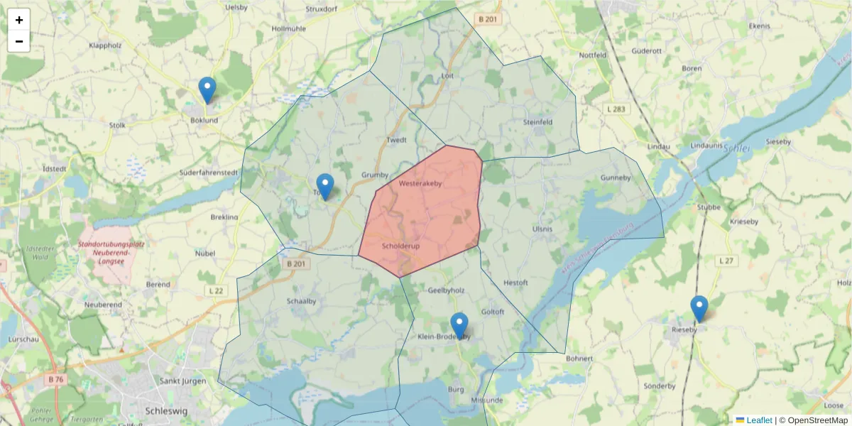 Karte des Postleitzahlen Bereichs  und der umliegenden Postleitzahlen in Deutschland