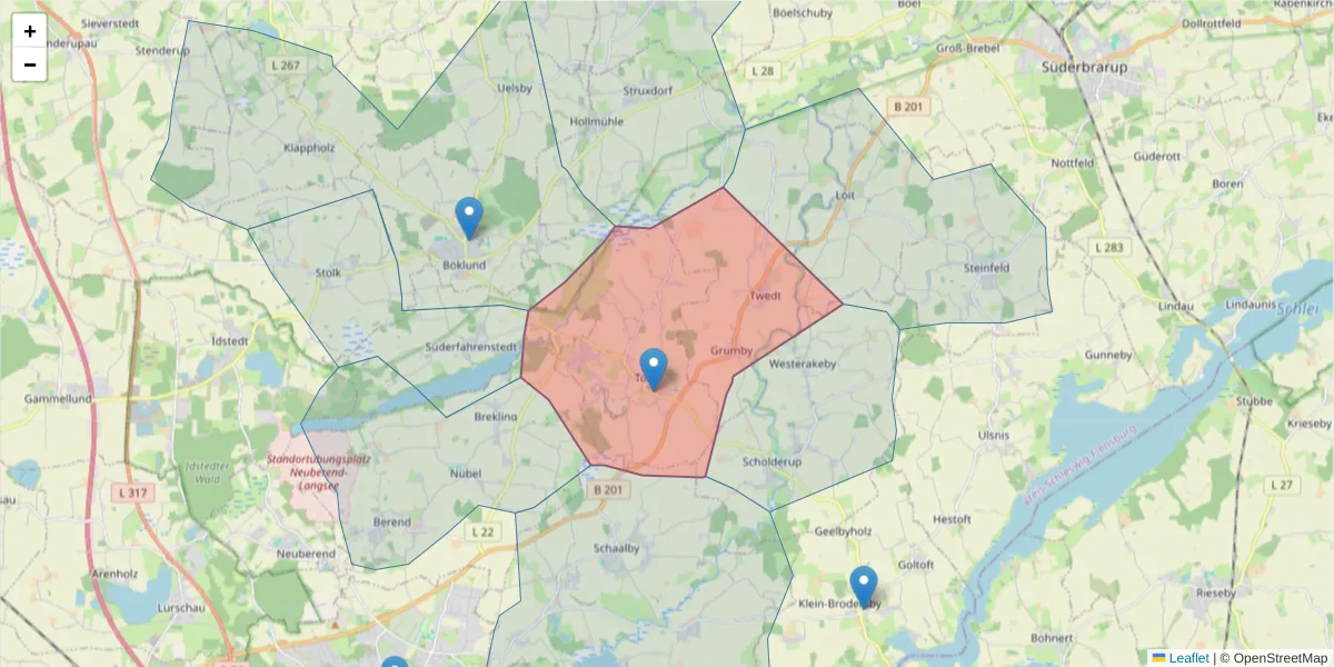 Karte des Postleitzahlen Bereichs  und der umliegenden Postleitzahlen in Deutschland