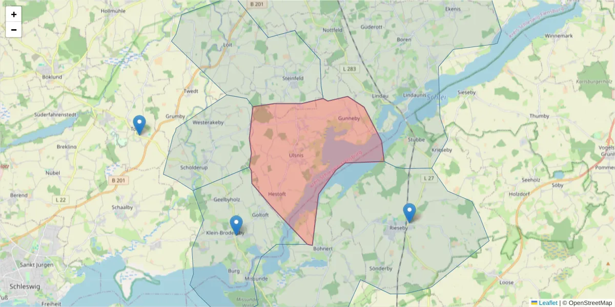 Karte des Postleitzahlen Bereichs  und der umliegenden Postleitzahlen in Deutschland