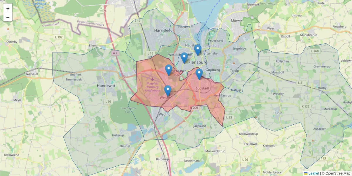 Karte des Postleitzahlen Bereichs  und der umliegenden Postleitzahlen in Deutschland