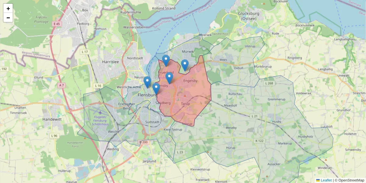 Karte des Postleitzahlen Bereichs  und der umliegenden Postleitzahlen in Deutschland