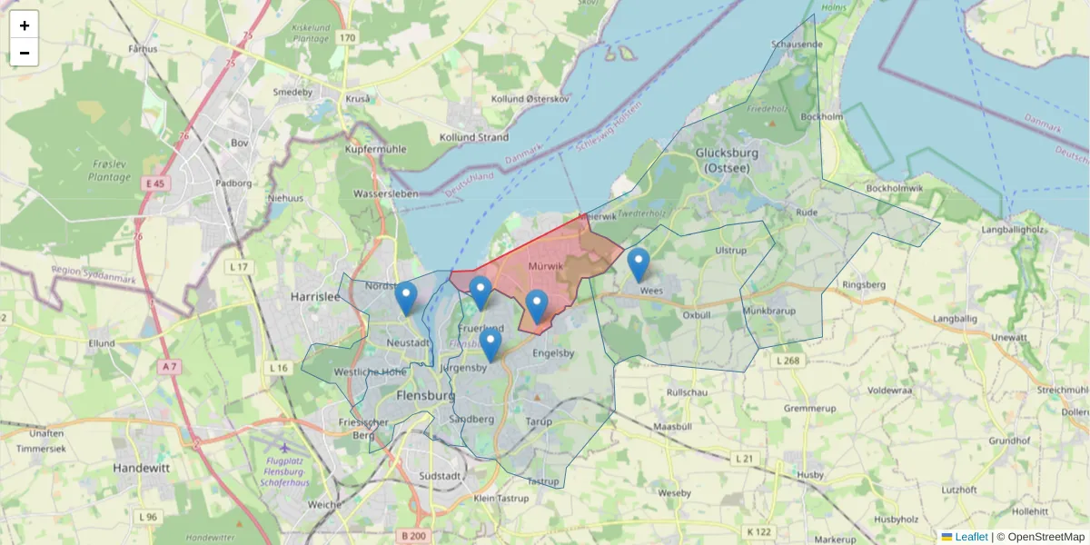 Karte des Postleitzahlen Bereichs  und der umliegenden Postleitzahlen in Deutschland