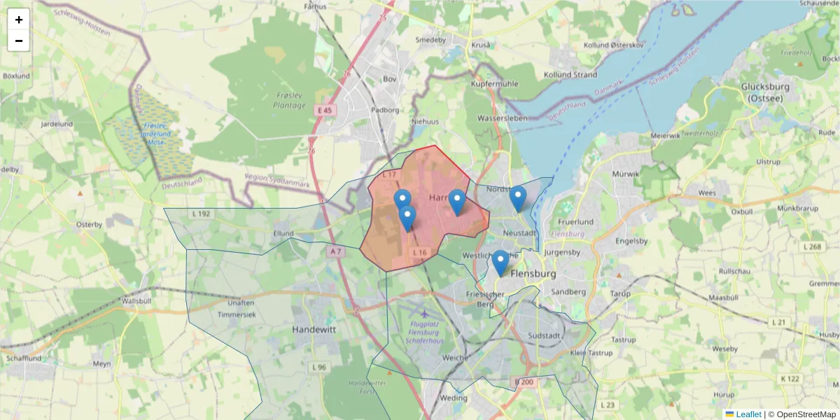 Karte des Postleitzahlen Bereichs  und der umliegenden Postleitzahlen in Deutschland