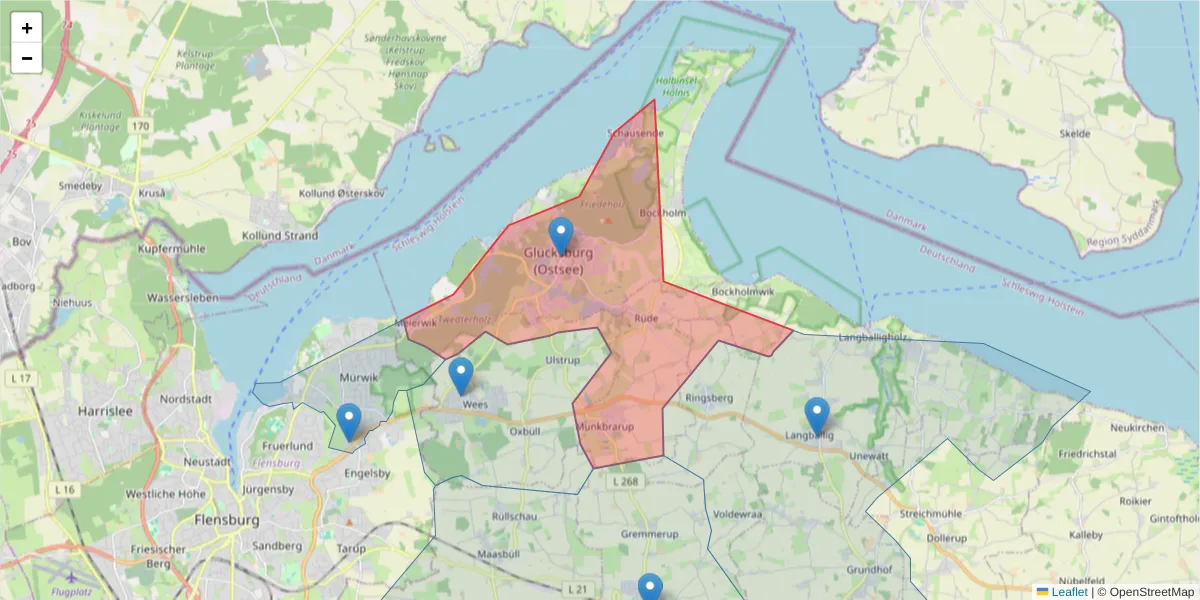 Karte des Postleitzahlen Bereichs  und der umliegenden Postleitzahlen in Deutschland