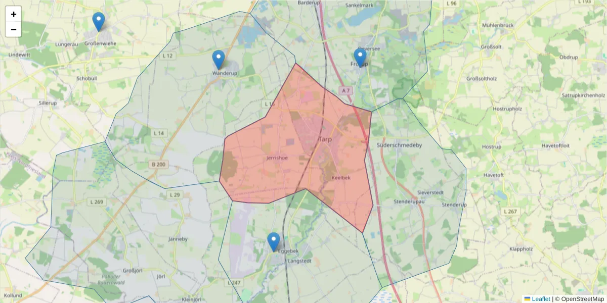 Karte des Postleitzahlen Bereichs  und der umliegenden Postleitzahlen in Deutschland