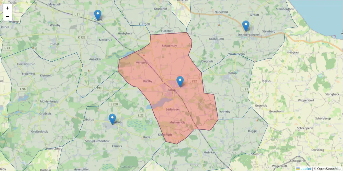 Karte des Postleitzahlen Bereichs  und der umliegenden Postleitzahlen in Deutschland