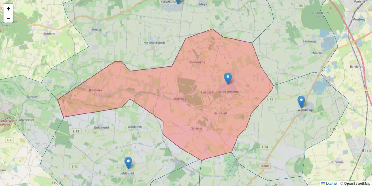 Karte des Postleitzahlen Bereichs  und der umliegenden Postleitzahlen in Deutschland