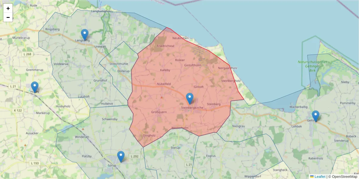 Karte des Postleitzahlen Bereichs  und der umliegenden Postleitzahlen in Deutschland