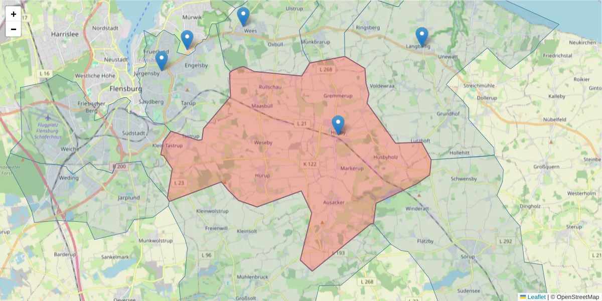 Karte des Postleitzahlen Bereichs  und der umliegenden Postleitzahlen in Deutschland