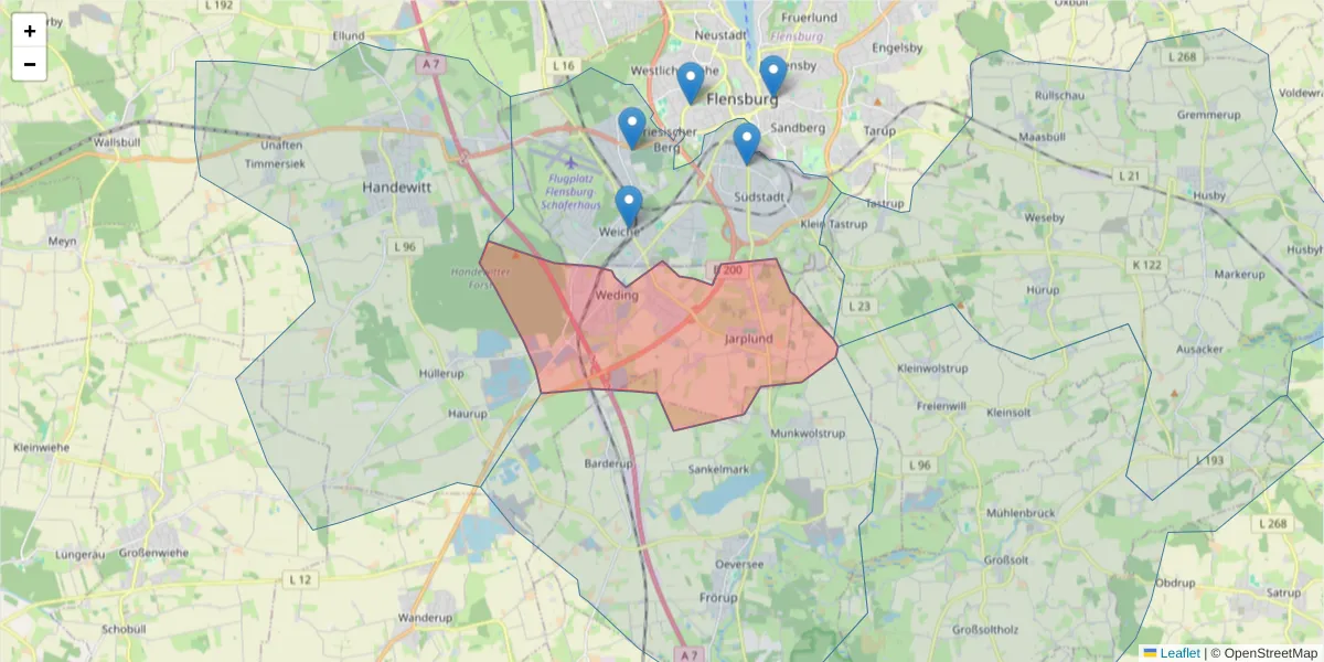 Karte des Postleitzahlen Bereichs  und der umliegenden Postleitzahlen in Deutschland