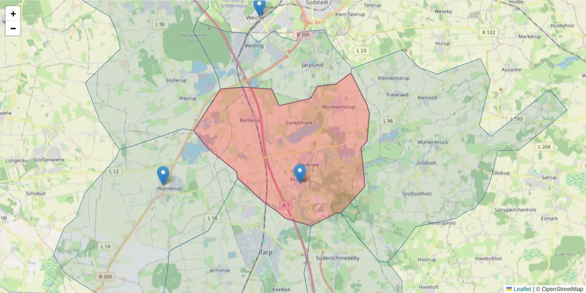 Karte des Postleitzahlen Bereichs  und der umliegenden Postleitzahlen in Deutschland