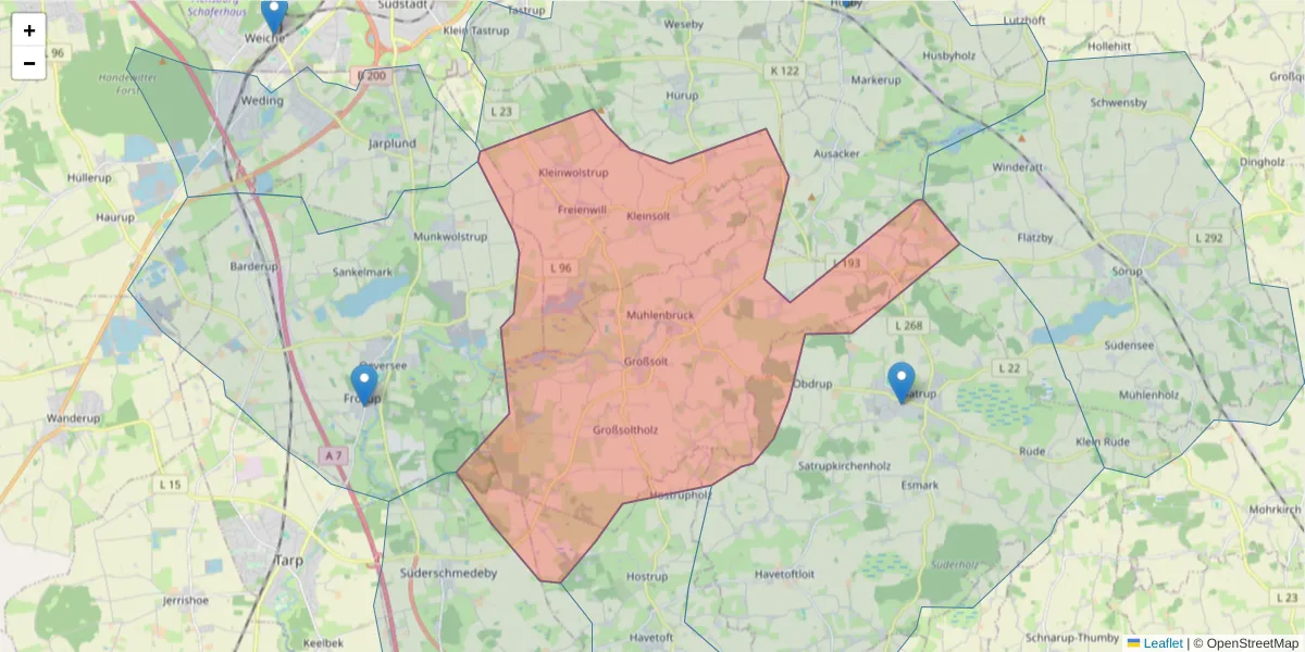 Karte des Postleitzahlen Bereichs  und der umliegenden Postleitzahlen in Deutschland