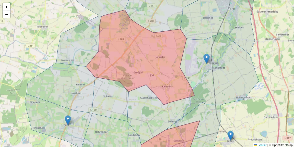 Karte des Postleitzahlen Bereichs  und der umliegenden Postleitzahlen in Deutschland