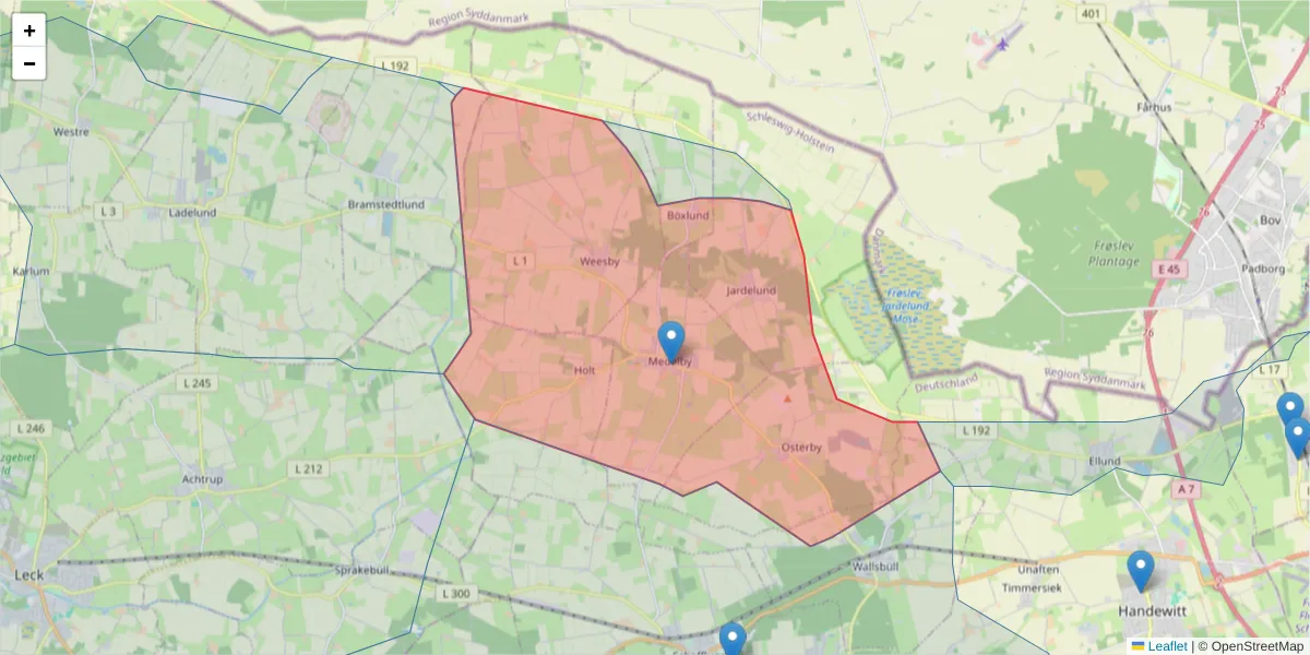 Karte des Postleitzahlen Bereichs  und der umliegenden Postleitzahlen in Deutschland